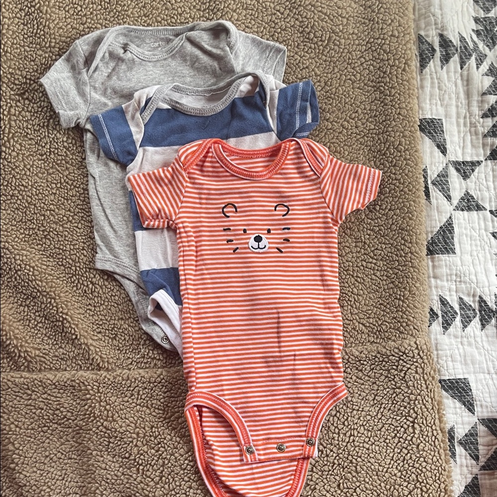 Striped Orange and Gray Baby Onesie Set